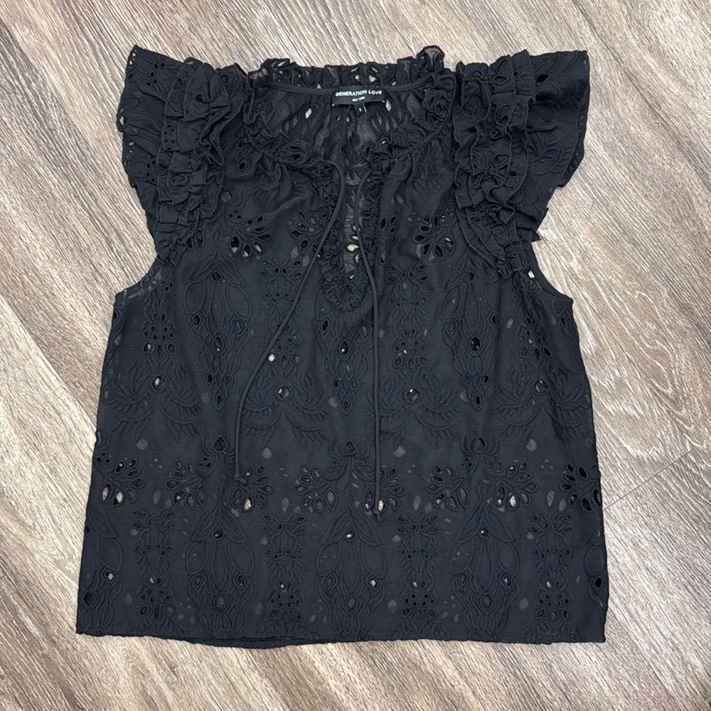 Generation Love black flutter sleeve eyelet tank top